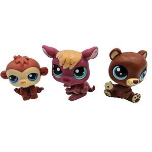 Littlest Pet Shop LPS Lot Monkey #351 Kangaroo #1524 Happy Honeyman Bear #3959